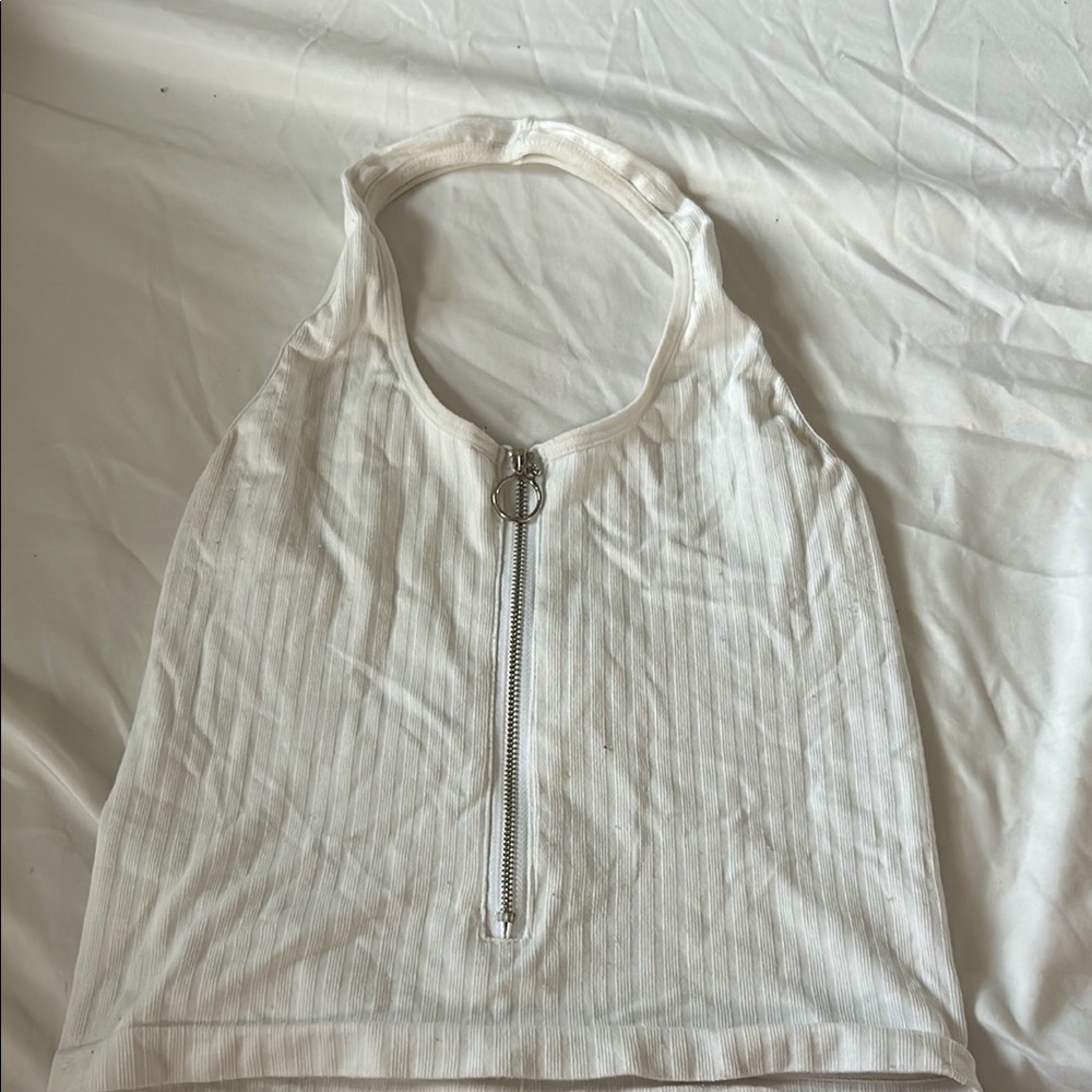 White Sleeveless Top with Zipper